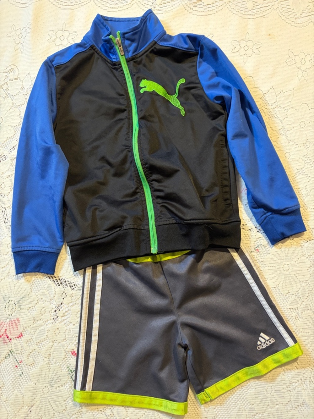 Puma Black & Blue Kids Zip Jacket with Neon Green Logo